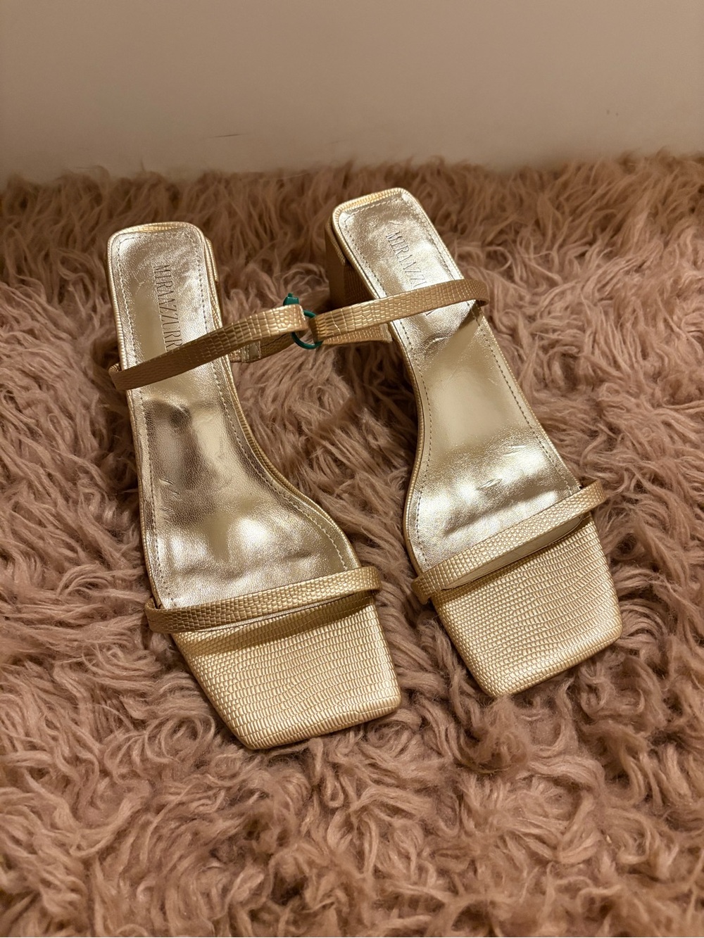 Gold Square-Toe Strappy Slide Heels - Women's